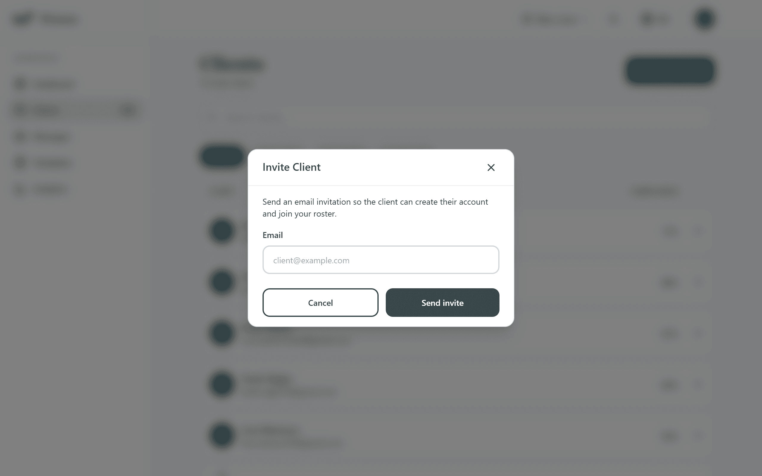Inviting a client by email from the Wazen coach dashboard